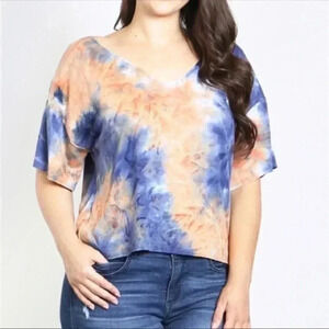 BNWT PLUS Tie-Dye Top, Rust and Navy